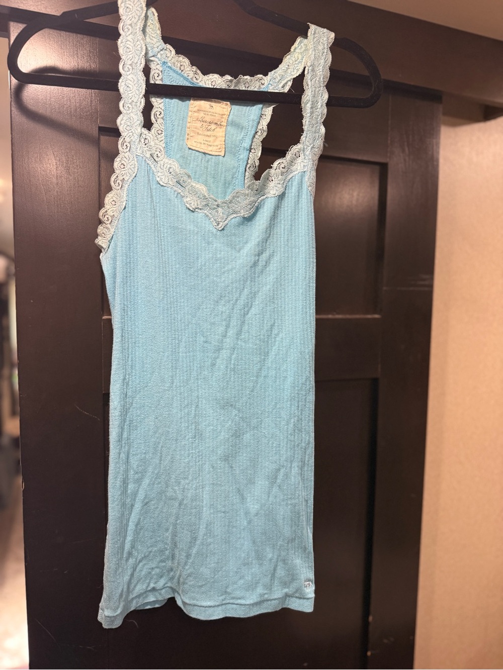 Y2K Abercrombie & Fitch Light Blue Lace-Trim Ribbed Camisole